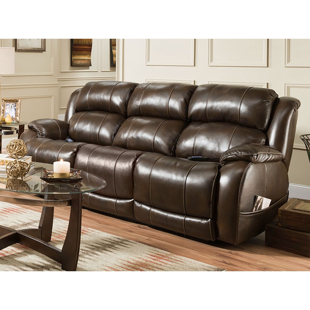 Picture of Leather Walnut Power Recliner Sofa