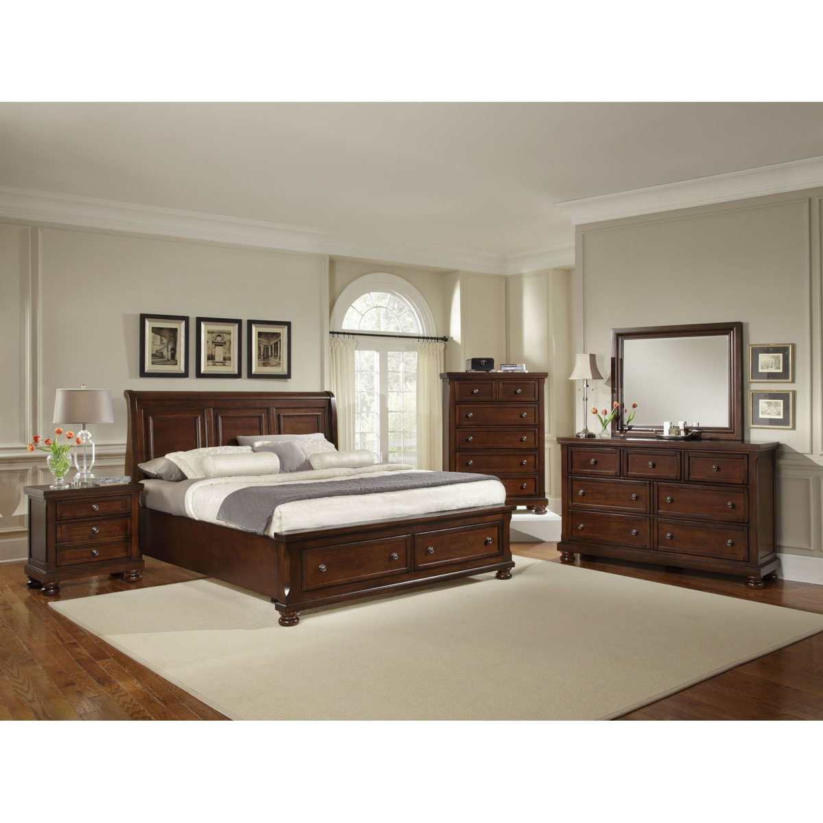 Picture of Dark Cherry Finish King 3-Piece Bedroom