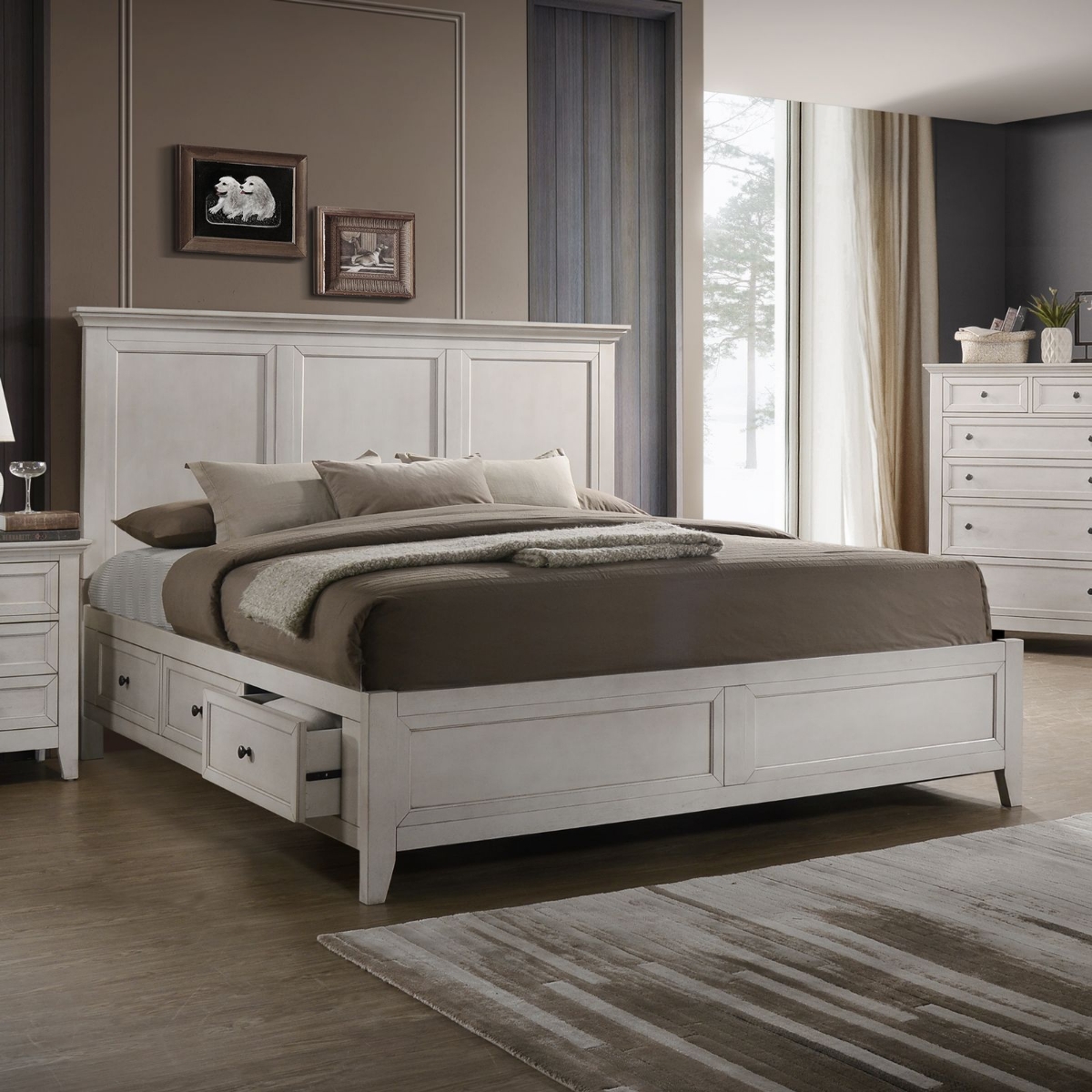 Picture of San Mateo Rustic White Queen Storage Bed