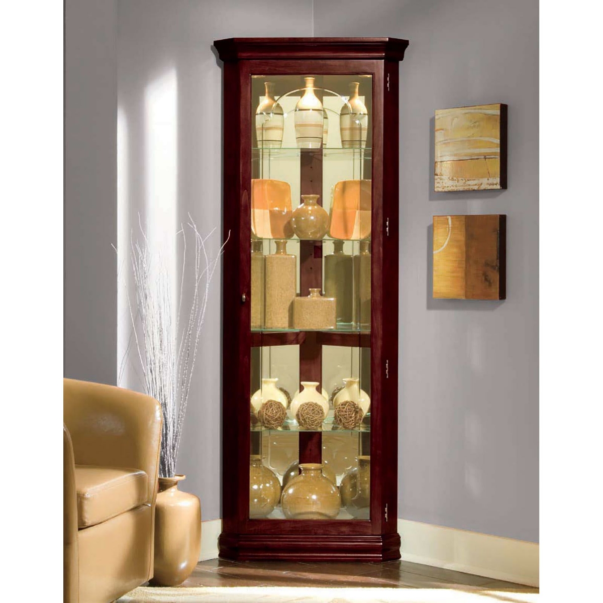 Picture of Cherry Finish Corner Curio Cabinet