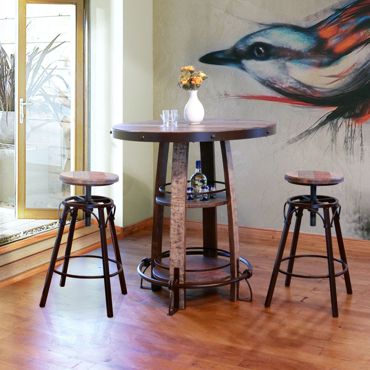 Picture of Antique Finish Bistro Table and Two Stools