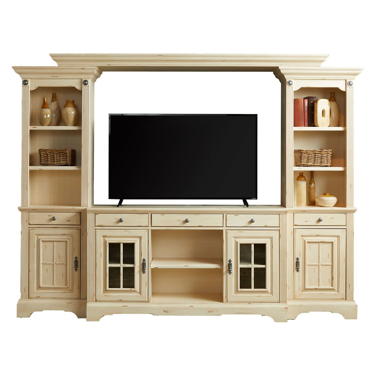 Picture of Antique White 4-Piece Entertainment Center