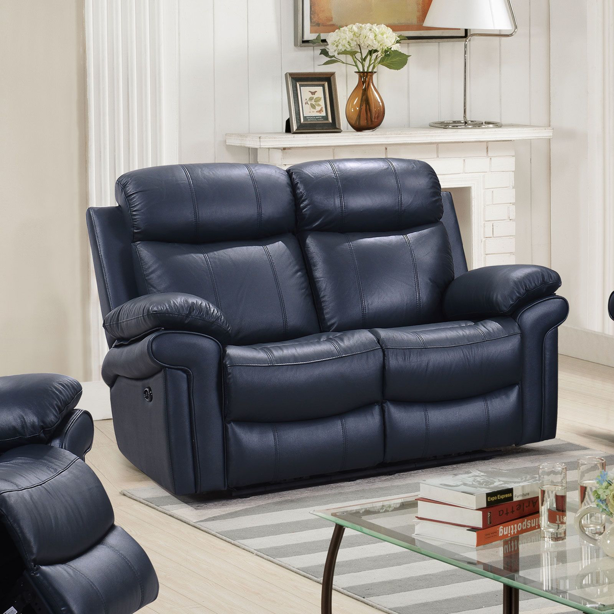 Picture of Joplin Blue Leather Power Recliner Love Seat