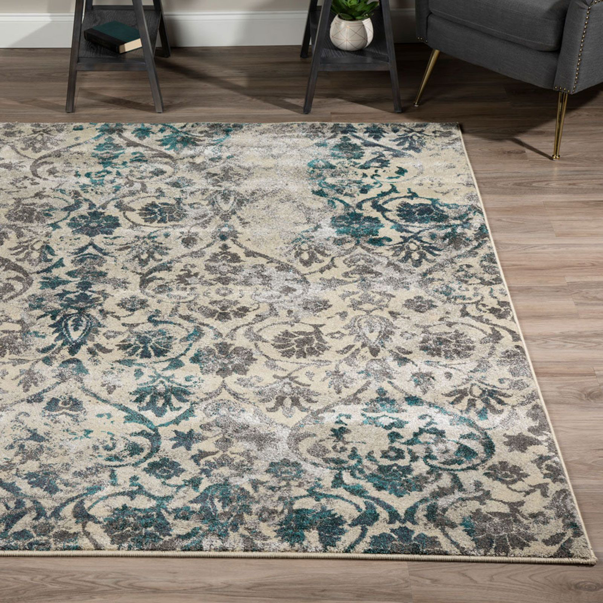 Picture of Modern Greys Teal Rug