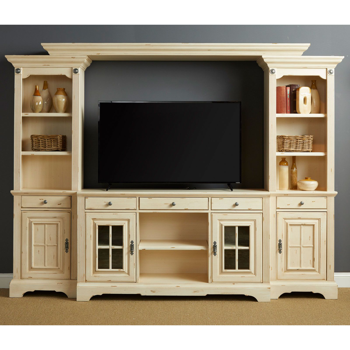 Picture of Antique White 4-Piece Entertainment Center