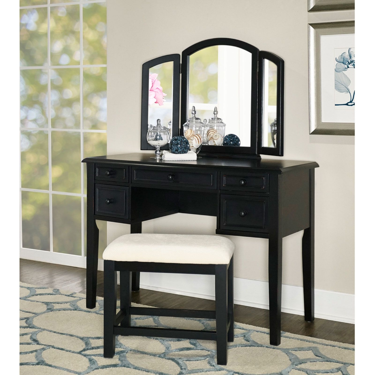 Picture of Antique Black Vanity & Bench